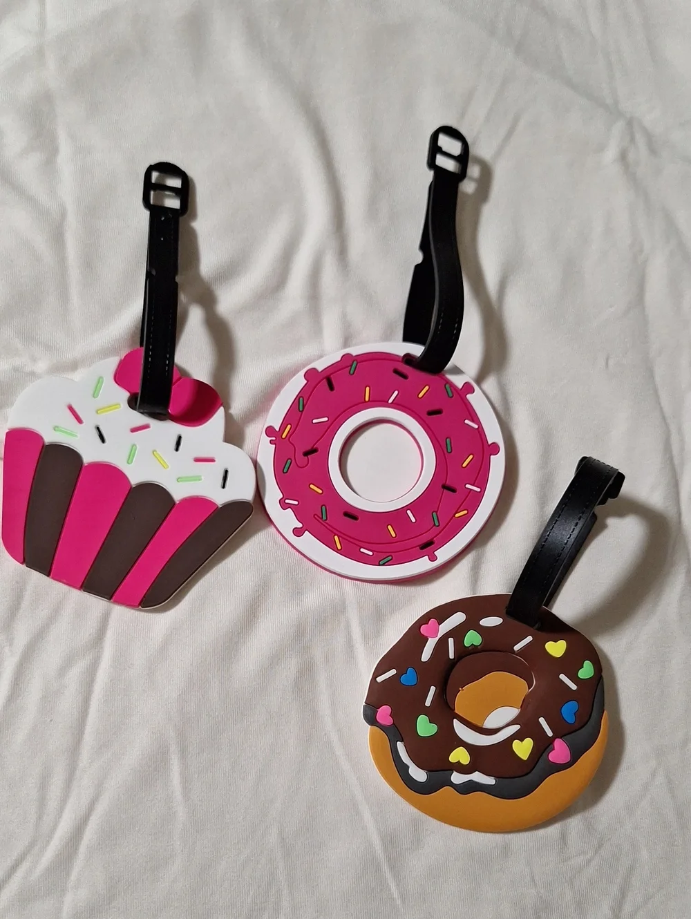 Kids Donut & Cupcake Luggage Tag Set - Pink, Brown, White
